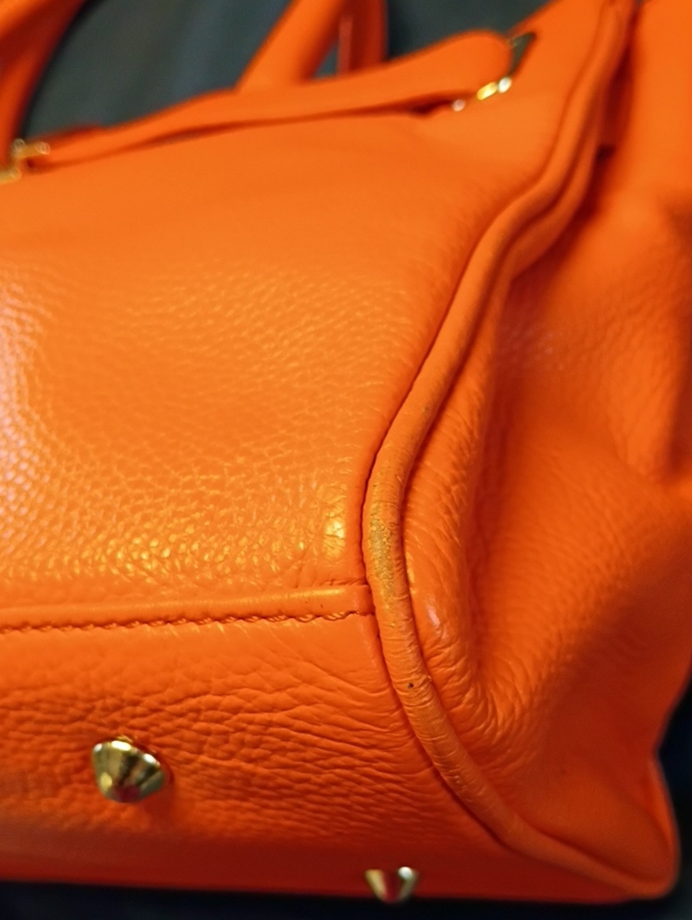 Onna Ehrlich Rare Orange Cowhide Leather Tote with Gold Hardware - Picture 7 of 9